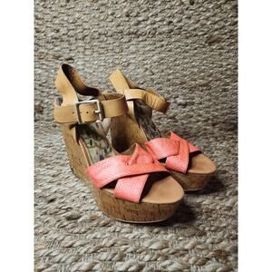 Sam Edelman Women's Pink Snake Skin Cork High Wedge Sandals Shoes Size 10M